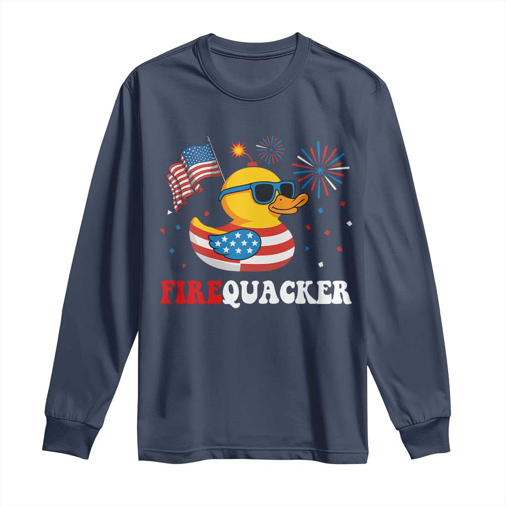 Funny July 4th Long Sleeve Shirt Patriotic Duck Firequacker American Flag - Wonder Print Shop