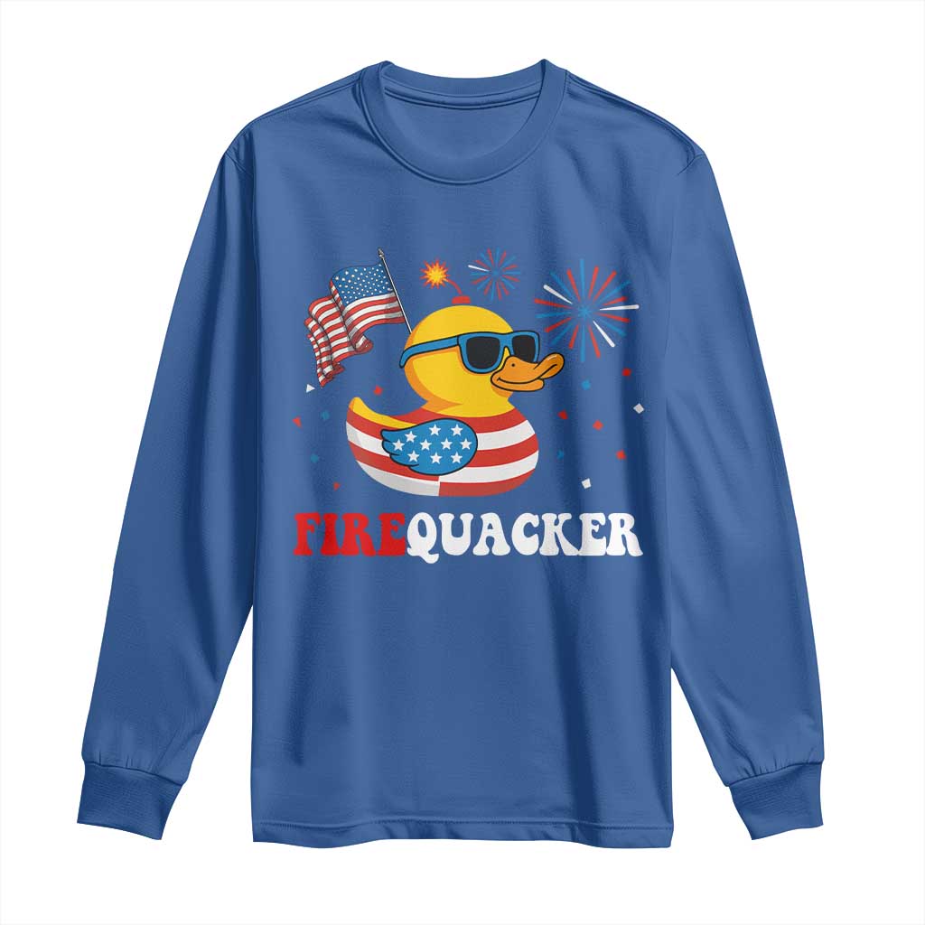 Funny July 4th Long Sleeve Shirt Patriotic Duck Firequacker American Flag - Wonder Print Shop