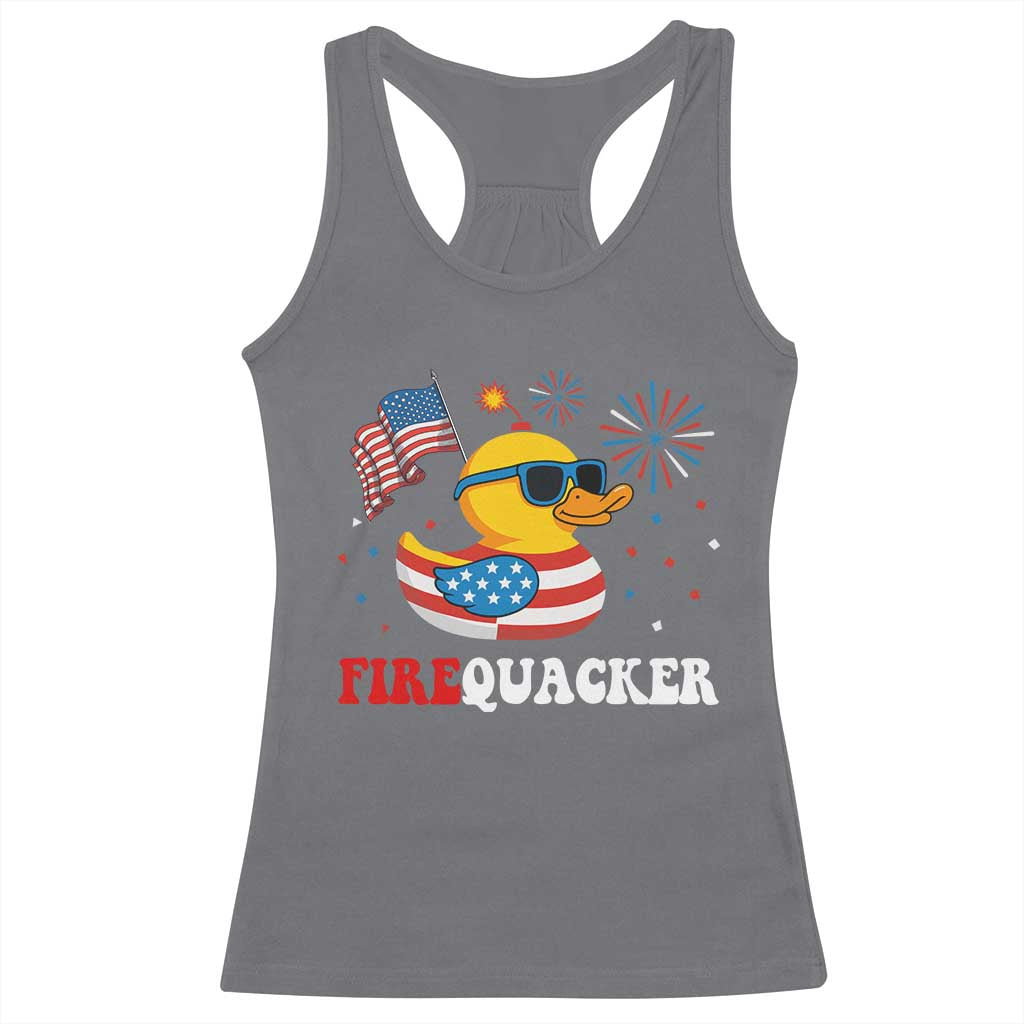 Funny July 4th Racerback Tank Top Patriotic Duck Firequacker American Flag - Wonder Print Shop