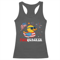 Funny July 4th Racerback Tank Top Patriotic Duck Firequacker American Flag - Wonder Print Shop
