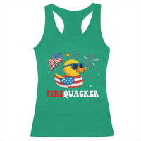 Funny July 4th Racerback Tank Top Patriotic Duck Firequacker American Flag - Wonder Print Shop