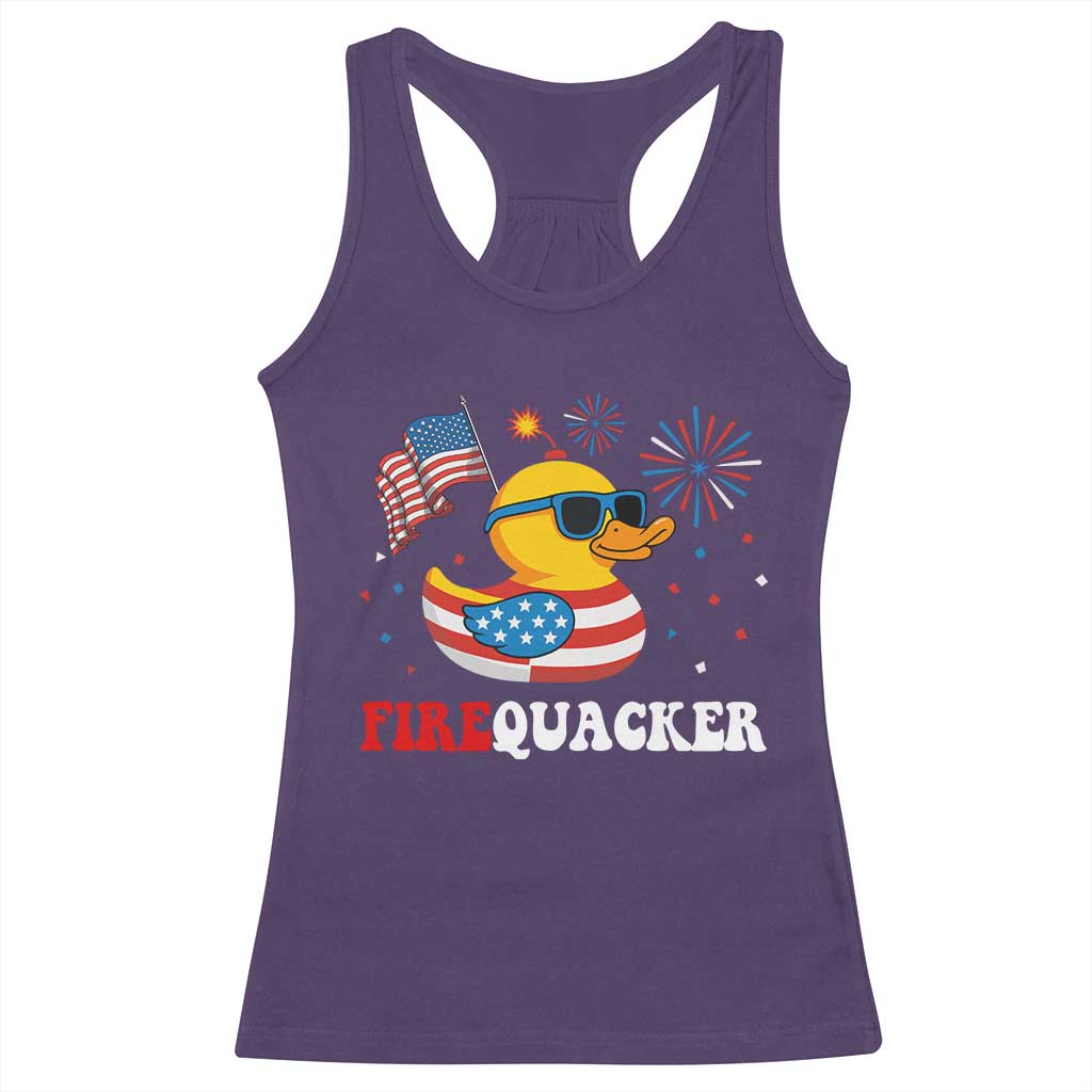 Funny July 4th Racerback Tank Top Patriotic Duck Firequacker American Flag - Wonder Print Shop