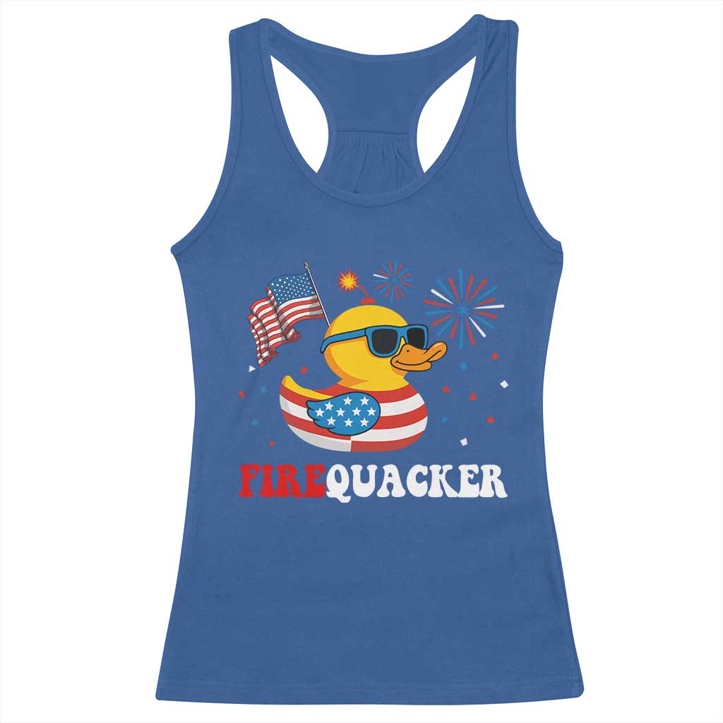 Funny July 4th Racerback Tank Top Patriotic Duck Firequacker American Flag - Wonder Print Shop
