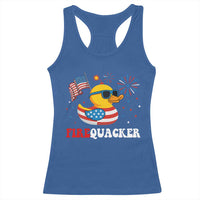 Funny July 4th Racerback Tank Top Patriotic Duck Firequacker American Flag - Wonder Print Shop