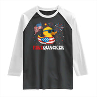 Funny July 4th Raglan Shirt Patriotic Duck Firequacker American Flag - Wonder Print Shop