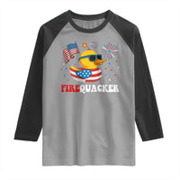 Funny July 4th Raglan Shirt Patriotic Duck Firequacker American Flag - Wonder Print Shop