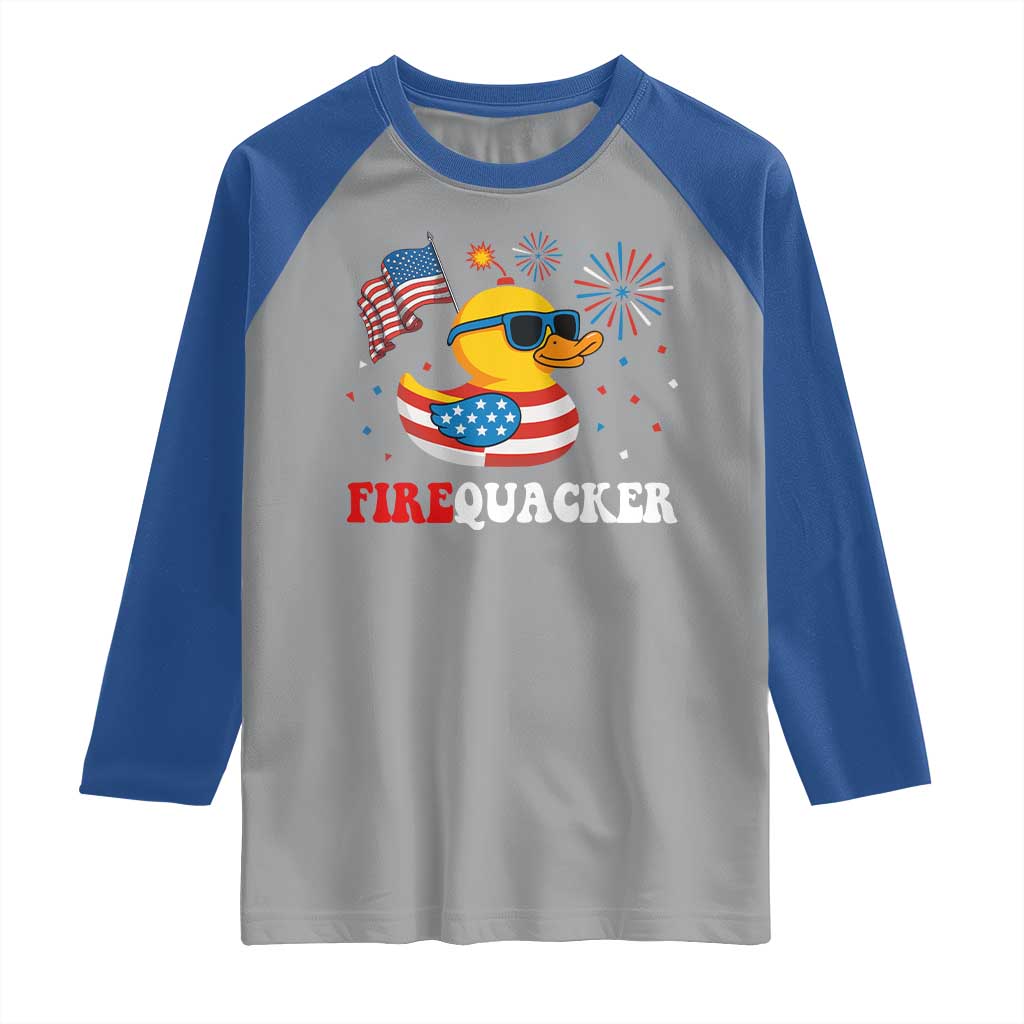 Funny July 4th Raglan Shirt Patriotic Duck Firequacker American Flag - Wonder Print Shop