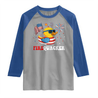 Funny July 4th Raglan Shirt Patriotic Duck Firequacker American Flag - Wonder Print Shop