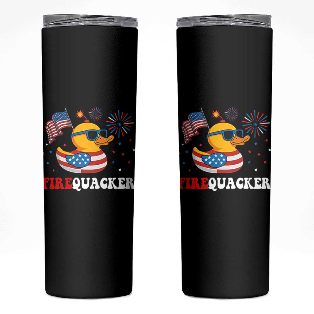 Funny July 4th Skinny Tumbler Patriotic Duck Firequacker American Flag - Wonder Print Shop