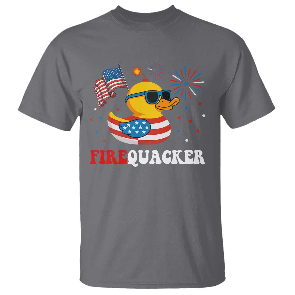 Funny July 4th T Shirt Patriotic Duck Firequacker American Flag - Wonder Print Shop