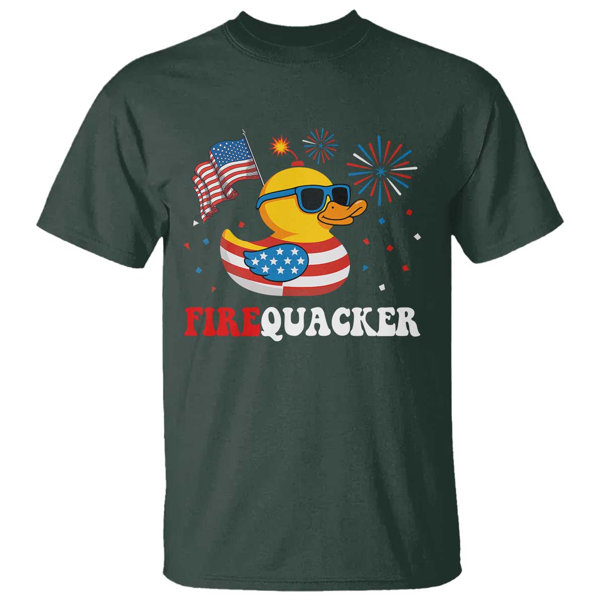 Funny July 4th T Shirt Patriotic Duck Firequacker American Flag - Wonder Print Shop