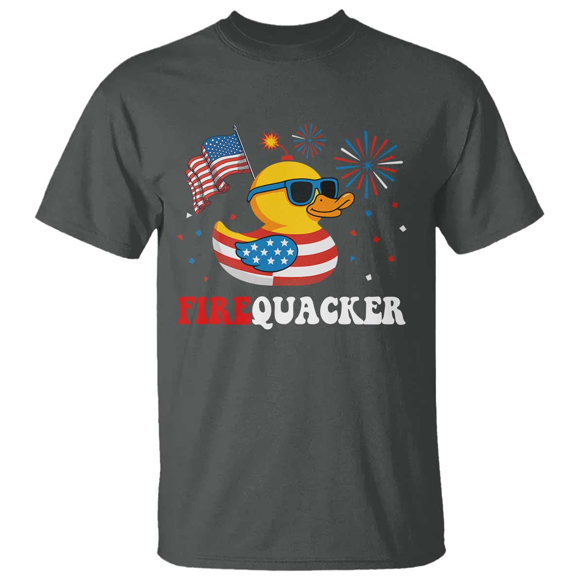 Funny July 4th T Shirt Patriotic Duck Firequacker American Flag - Wonder Print Shop