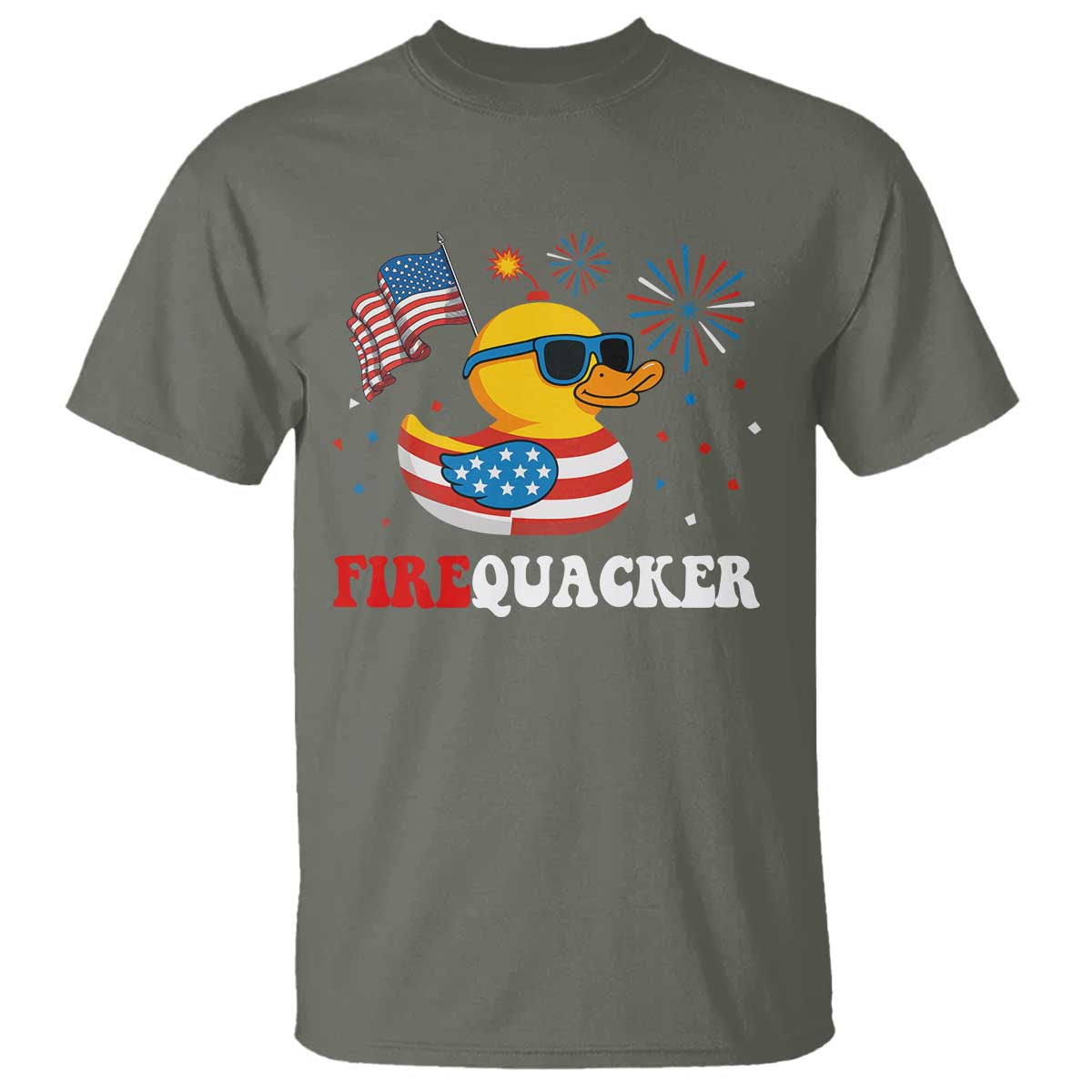 Funny July 4th T Shirt Patriotic Duck Firequacker American Flag - Wonder Print Shop