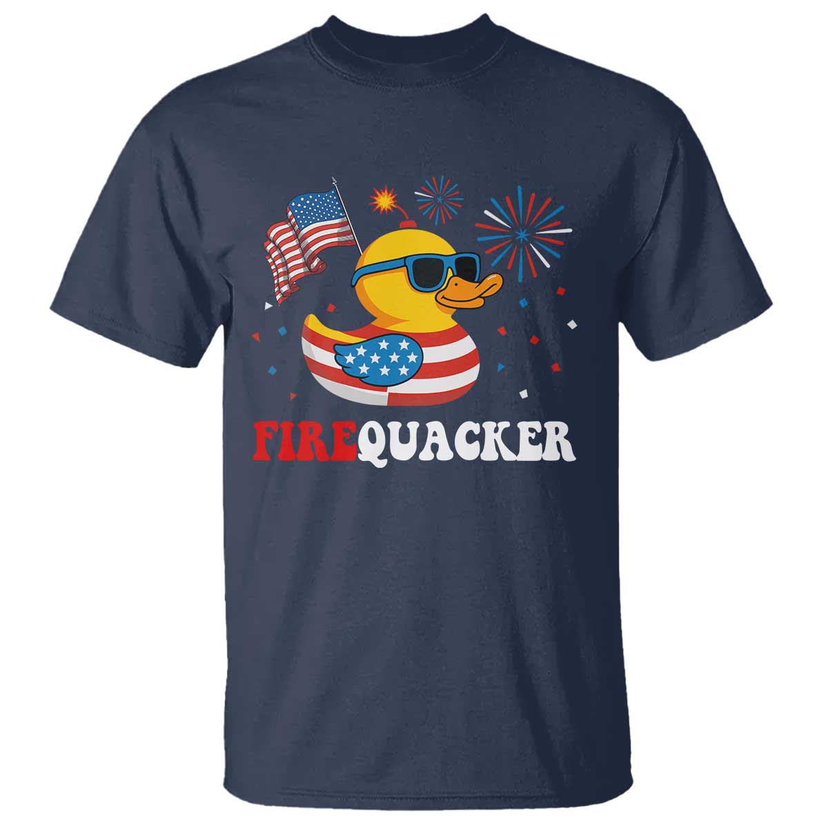 Funny July 4th T Shirt Patriotic Duck Firequacker American Flag - Wonder Print Shop