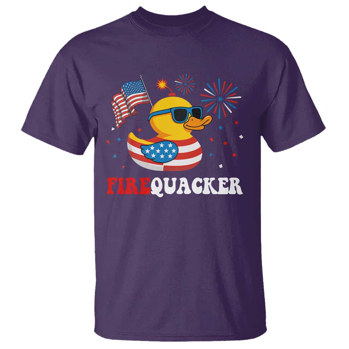 Funny July 4th T Shirt Patriotic Duck Firequacker American Flag - Wonder Print Shop