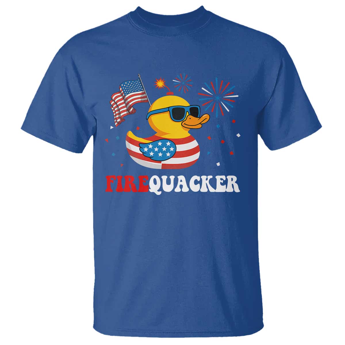 Funny July 4th T Shirt Patriotic Duck Firequacker American Flag - Wonder Print Shop
