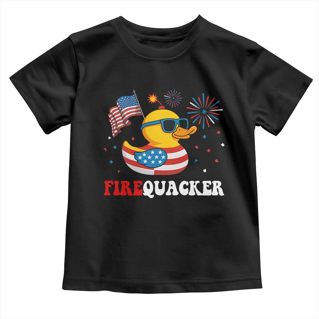 Funny July 4th Toddler T Shirt Patriotic Duck Firequacker American Flag - Wonder Print Shop
