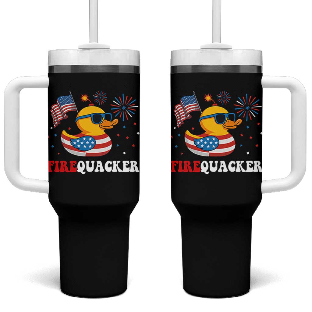 Funny July 4th Tumbler With Handle Patriotic Duck Firequacker American Flag - Wonder Print Shop