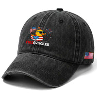 Funny July 4th Washed Cotton Baseball Cap Patriotic Duck Firequacker American Flag