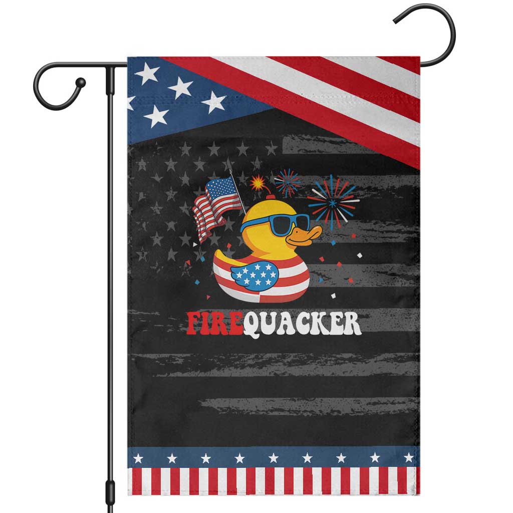Funny July 4th Garden Flag Patriotic Duck Firequacker American Flag