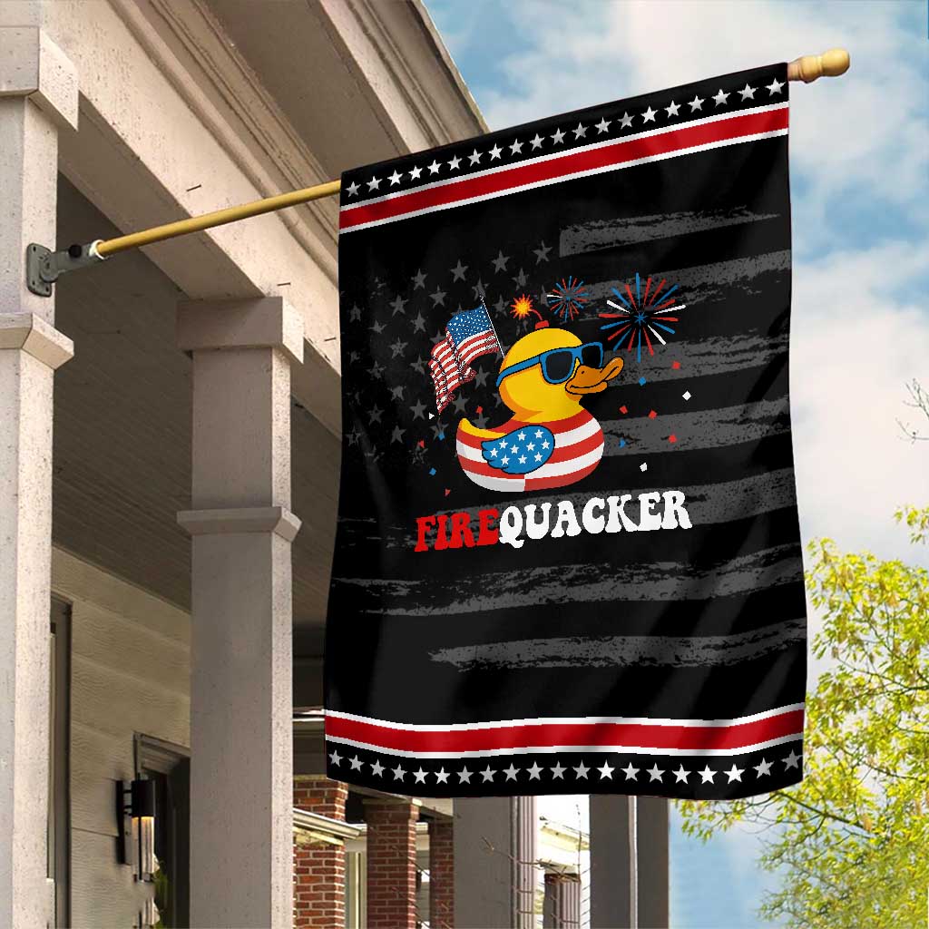 Funny July 4th Garden Flag Patriotic Duck Firequacker American Flag