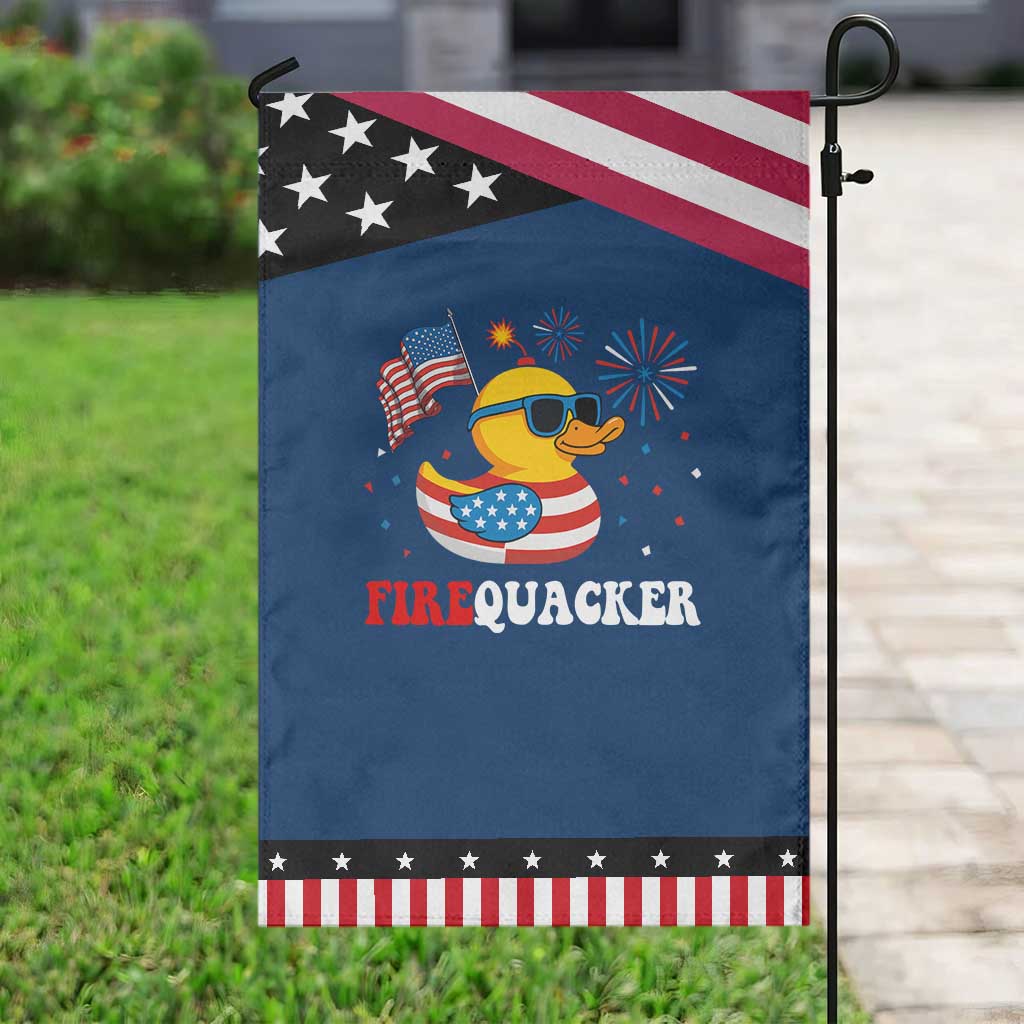 Funny July 4th Garden Flag Patriotic Duck Firequacker American Flag