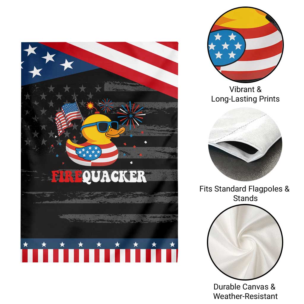 Funny July 4th Garden Flag Patriotic Duck Firequacker American Flag