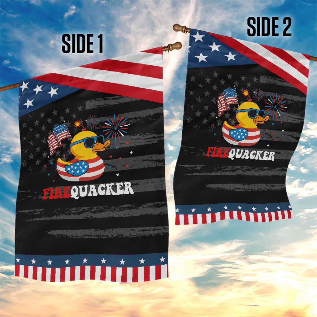 Funny July 4th Garden Flag Patriotic Duck Firequacker American Flag