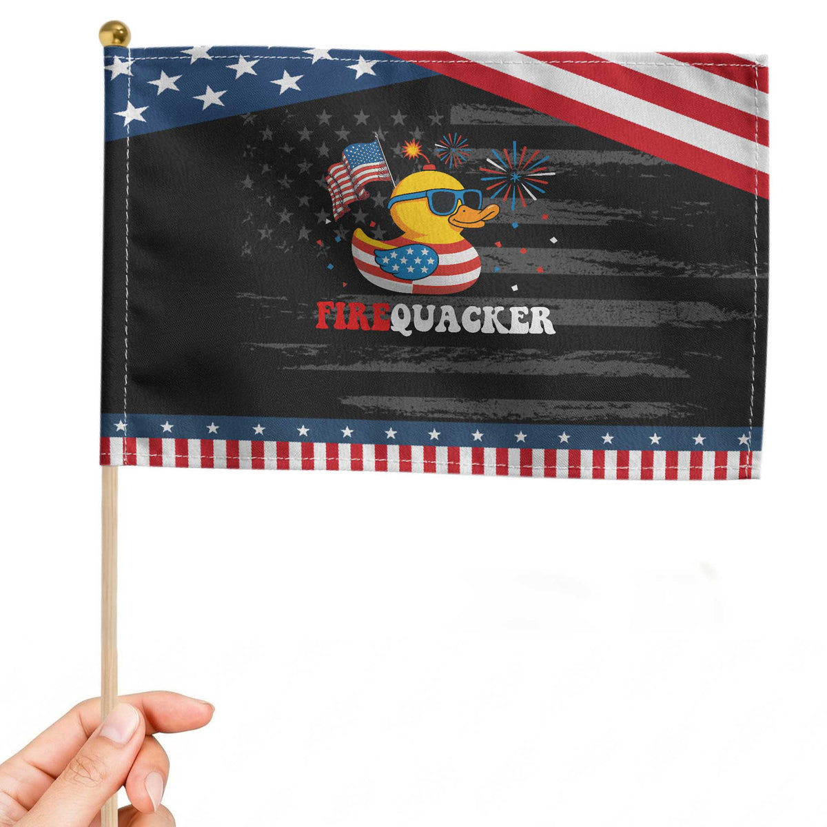 Funny July 4th Patriotic Handheld Flag Duck Firequacker American Flag