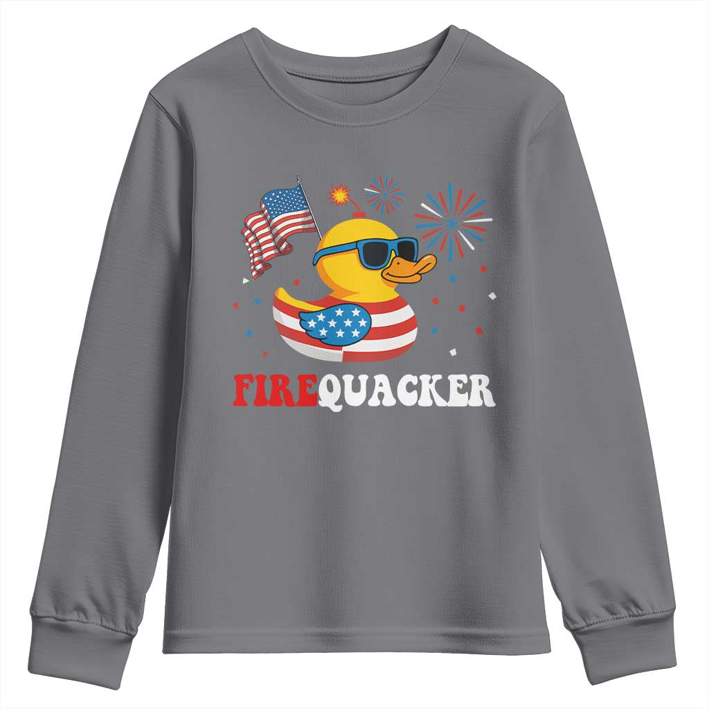 Funny July 4th Youth Sweatshirt Patriotic Duck Firequacker American Flag - Wonder Print Shop