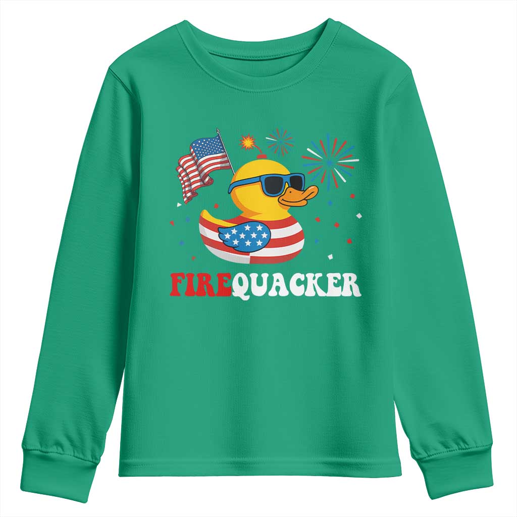 Funny July 4th Youth Sweatshirt Patriotic Duck Firequacker American Flag - Wonder Print Shop
