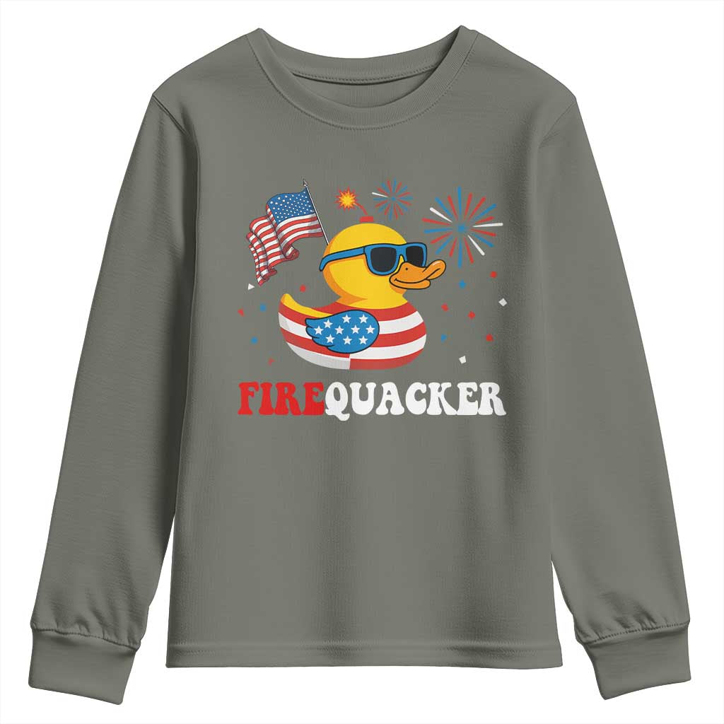 Funny July 4th Youth Sweatshirt Patriotic Duck Firequacker American Flag - Wonder Print Shop