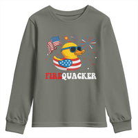 Funny July 4th Youth Sweatshirt Patriotic Duck Firequacker American Flag - Wonder Print Shop