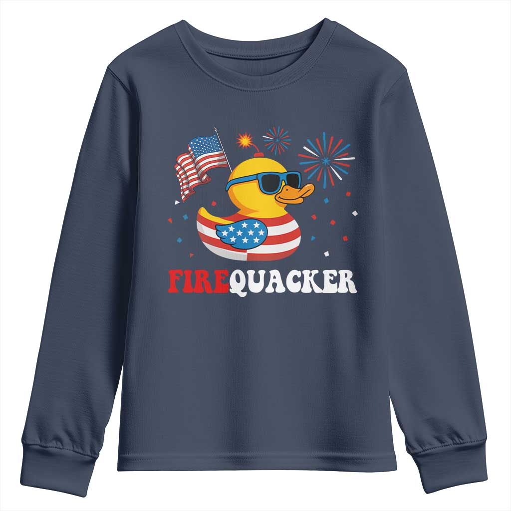 Funny July 4th Youth Sweatshirt Patriotic Duck Firequacker American Flag - Wonder Print Shop