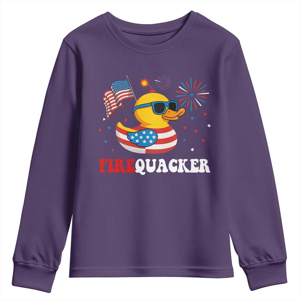 Funny July 4th Youth Sweatshirt Patriotic Duck Firequacker American Flag - Wonder Print Shop