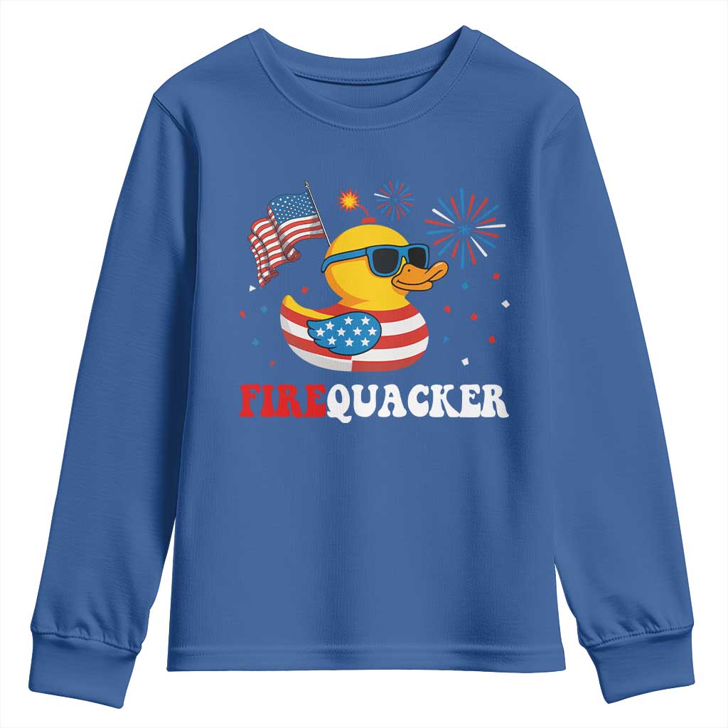 Funny July 4th Youth Sweatshirt Patriotic Duck Firequacker American Flag - Wonder Print Shop