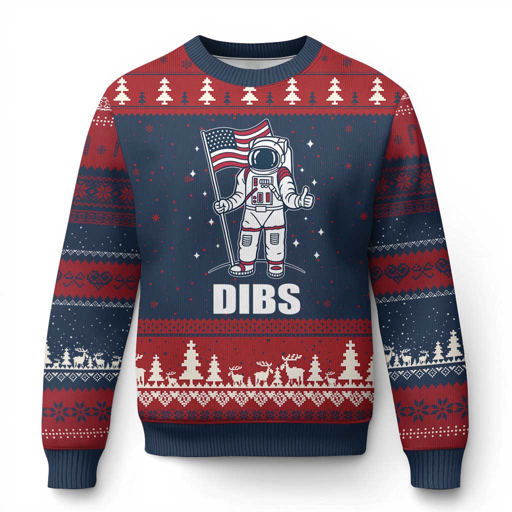 Funny Astronaut Dibs Moon Landing Ugly Christmas Sweater Patriotic Space USA Meme for 4th of July - Wonder Print Shop
