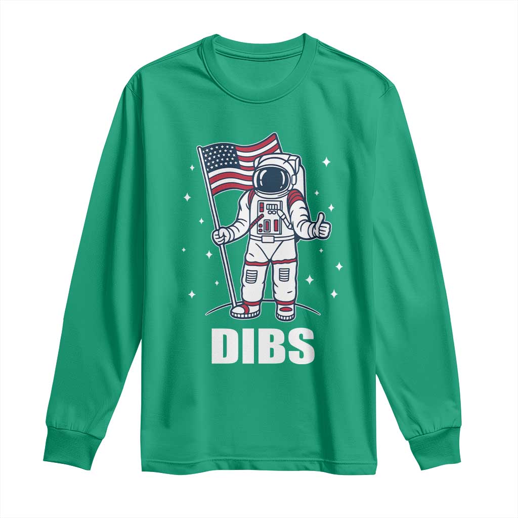 Funny Astronaut Dibs Moon Landing Long Sleeve Shirt Patriotic Space USA Meme for 4th of July - Wonder Print Shop