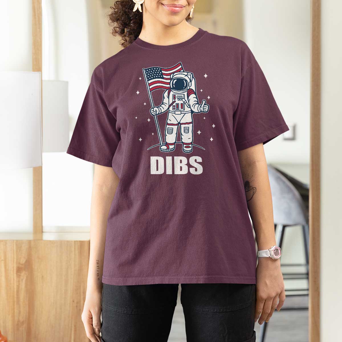 Funny Astronaut Dibs Moon Landing T Shirt For Women Patriotic Space USA Meme for 4th of July - Wonder Print Shop