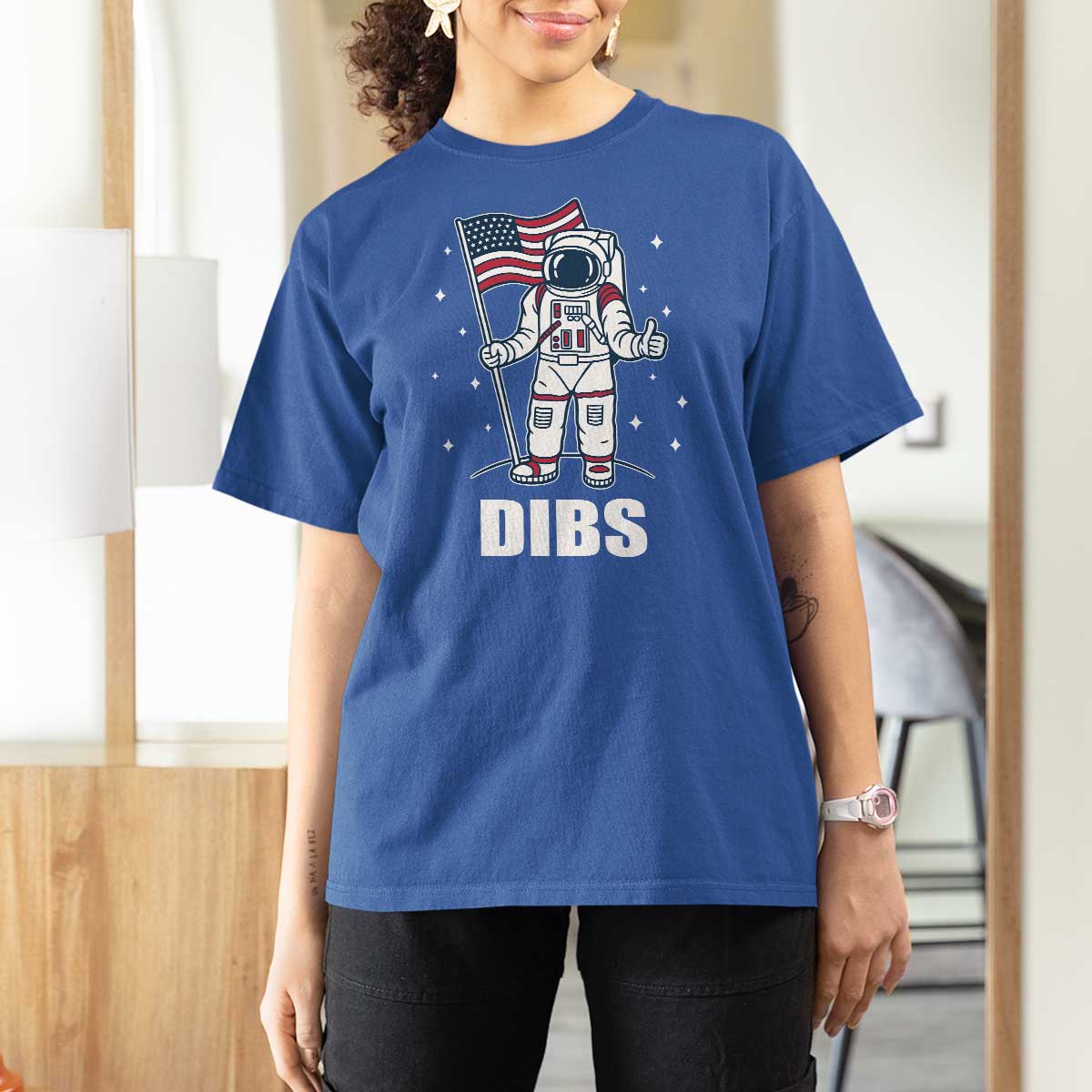 Funny Astronaut Dibs Moon Landing T Shirt For Women Patriotic Space USA Meme for 4th of July - Wonder Print Shop