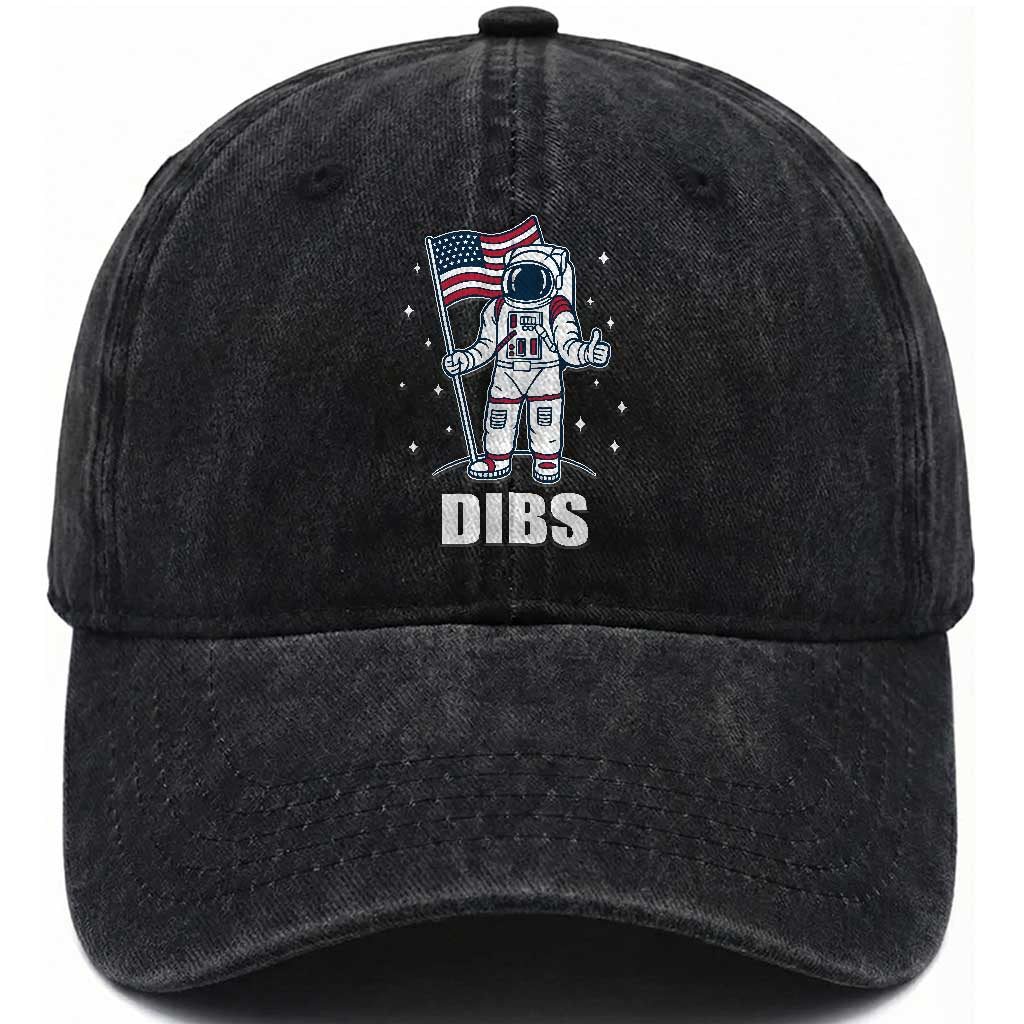 Funny Astronaut Dibs Moon Landing Washed Cotton Baseball Cap Patriotic Space USA Meme for 4th of July