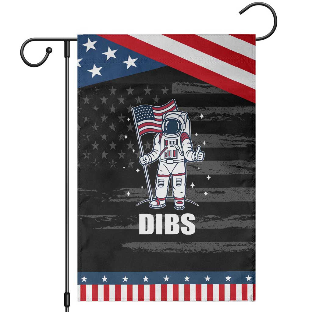 Funny Astronaut Dibs Moon Landing Garden Flag Patriotic Space USA Meme for 4th of July