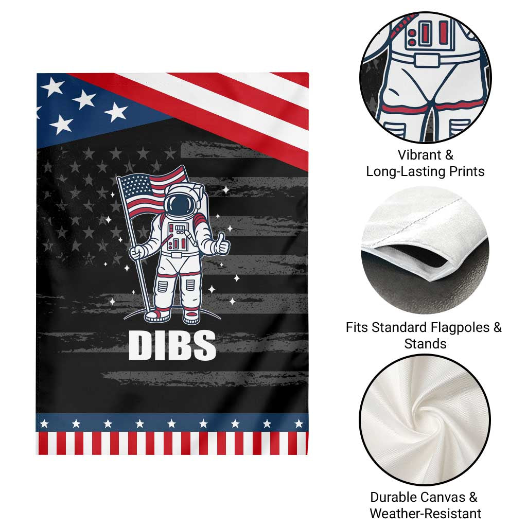 Funny Astronaut Dibs Moon Landing Garden Flag Patriotic Space USA Meme for 4th of July