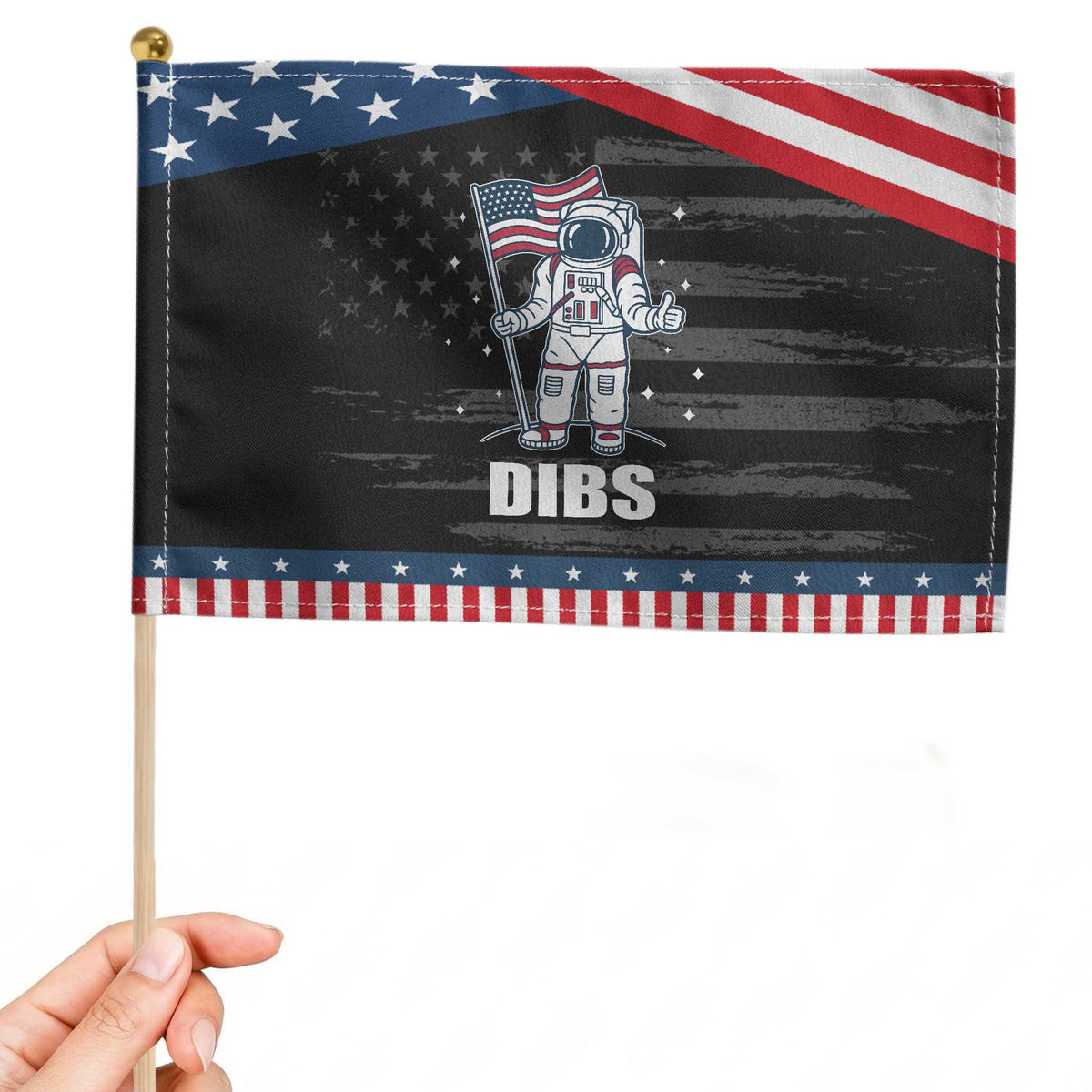 Funny Astronaut Dibs Moon Landing Patriotic Handheld Flag Space USA Meme for 4th of July
