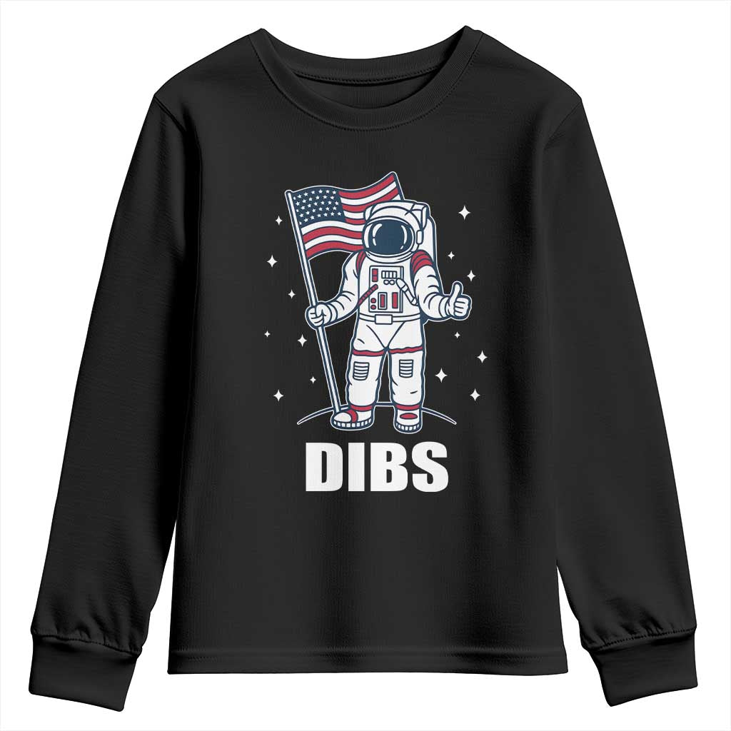 Funny Astronaut Dibs Moon Landing Youth Sweatshirt Patriotic Space USA Meme for 4th of July - Wonder Print Shop