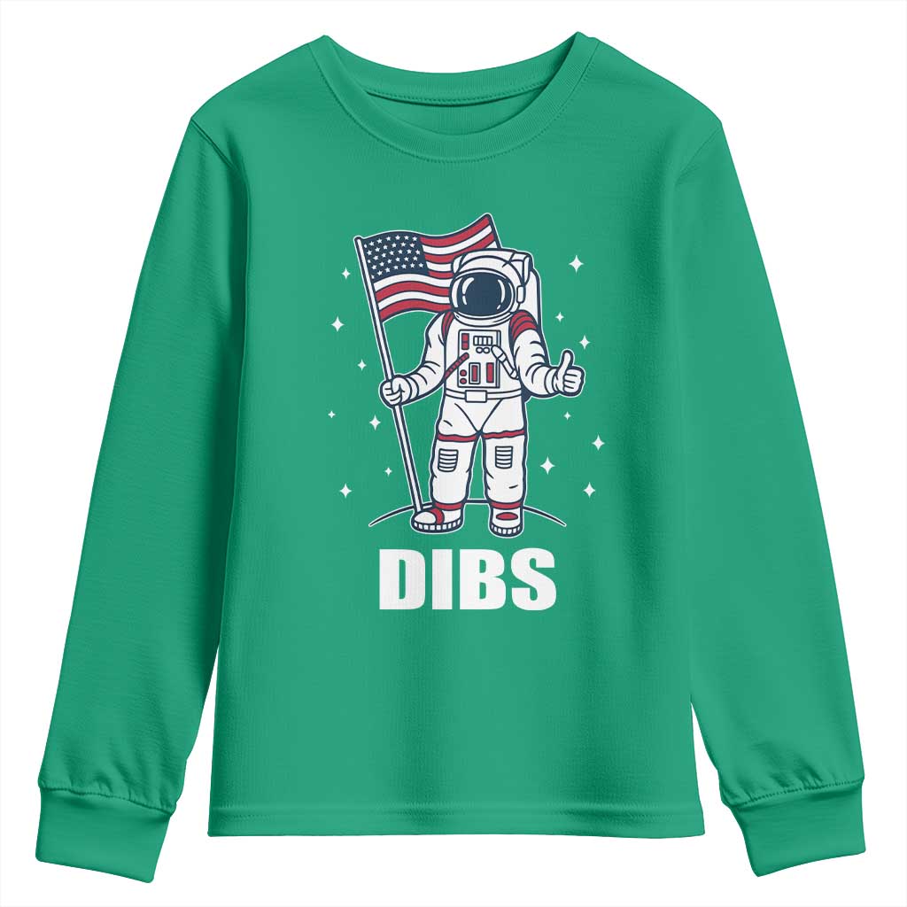Funny Astronaut Dibs Moon Landing Youth Sweatshirt Patriotic Space USA Meme for 4th of July - Wonder Print Shop