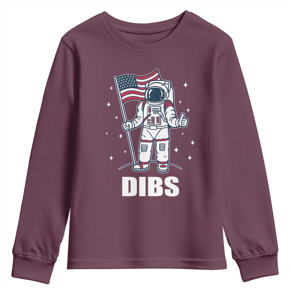 Funny Astronaut Dibs Moon Landing Youth Sweatshirt Patriotic Space USA Meme for 4th of July - Wonder Print Shop