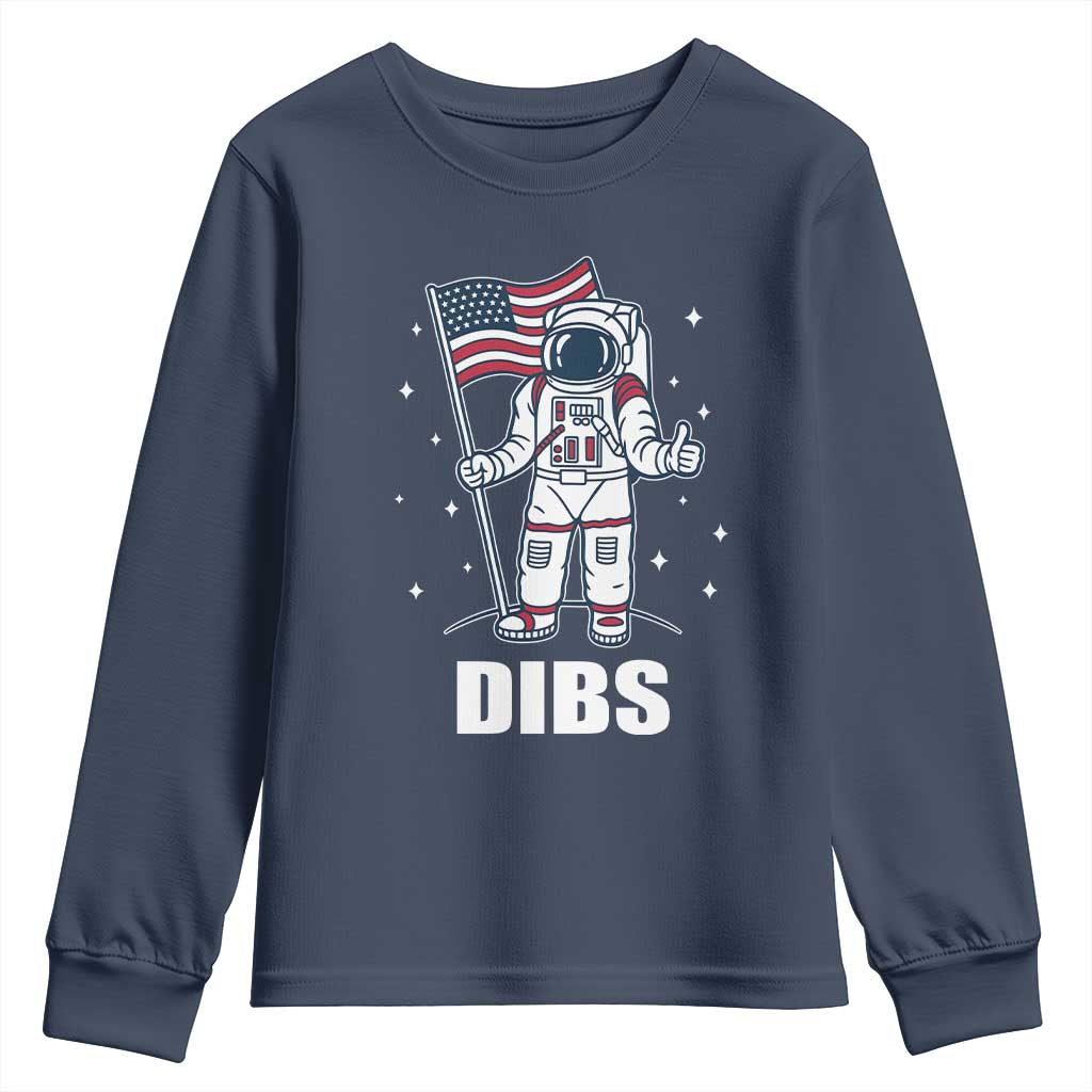 Funny Astronaut Dibs Moon Landing Youth Sweatshirt Patriotic Space USA Meme for 4th of July - Wonder Print Shop