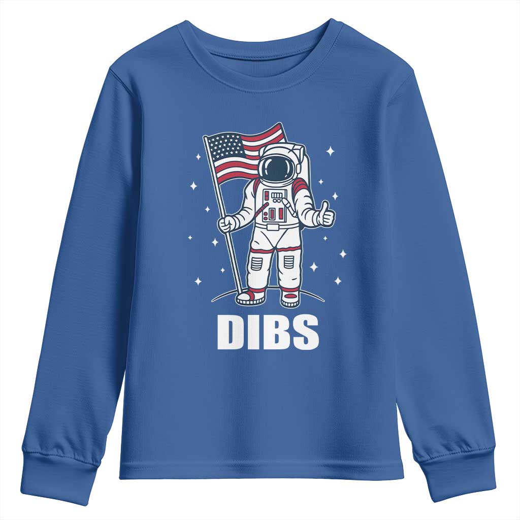 Funny Astronaut Dibs Moon Landing Youth Sweatshirt Patriotic Space USA Meme for 4th of July - Wonder Print Shop