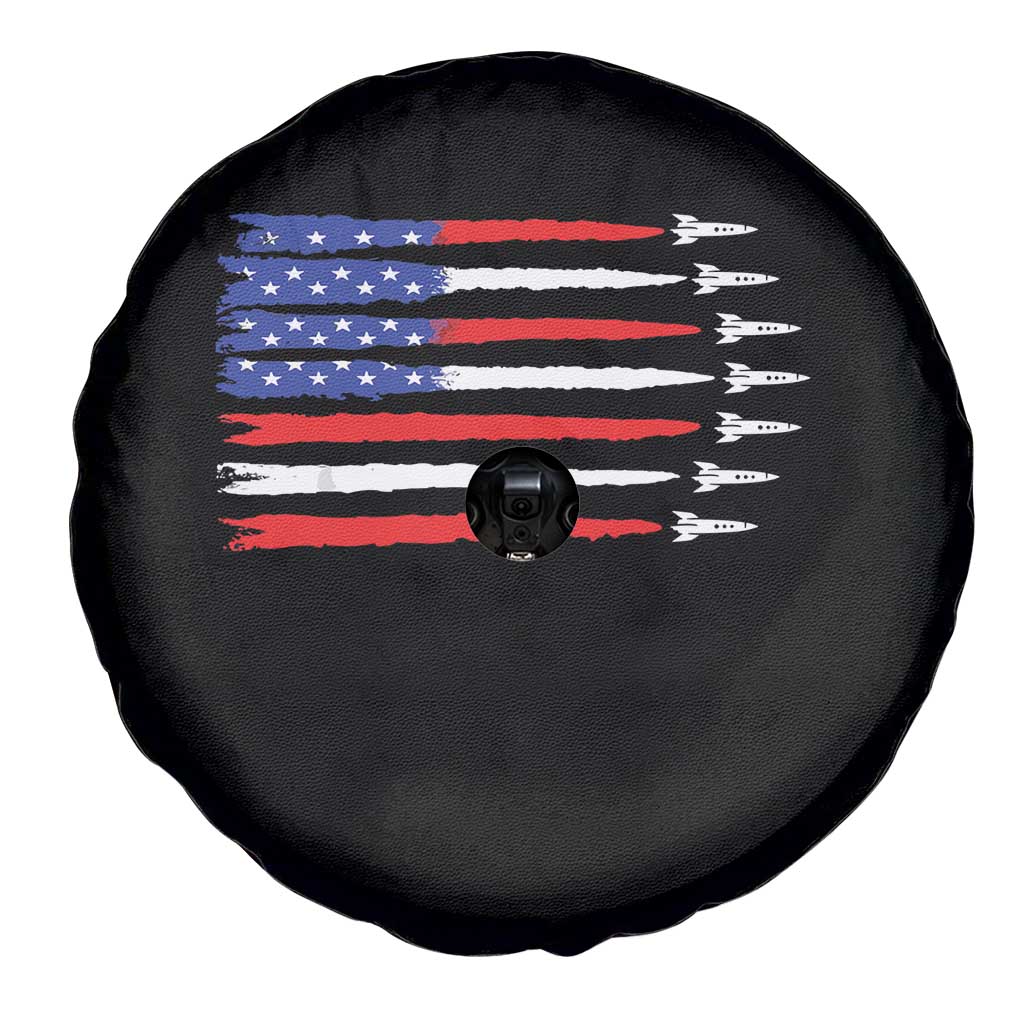 USA Flag Rocket Spare Tire Cover Patriotic Space Red White Blue 4th of July - Wonder Print Shop